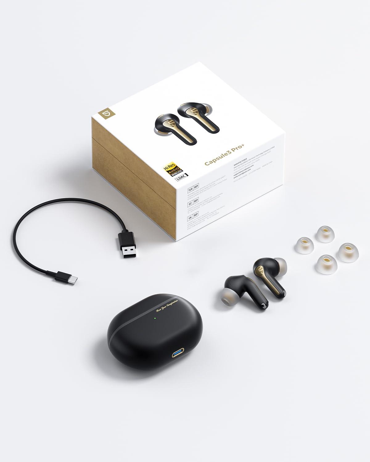 SoundPEATS SoundPEATS Capsule3 Pro+ Wireless Earbuds, Adaptive Noise Cancelling Bluetooth Headphones Hi Res HiFi Stereo Sound with xMEMS Speaker, True Wireless ANC Earphones & LDAC, 6 Mic 43H Playtime
