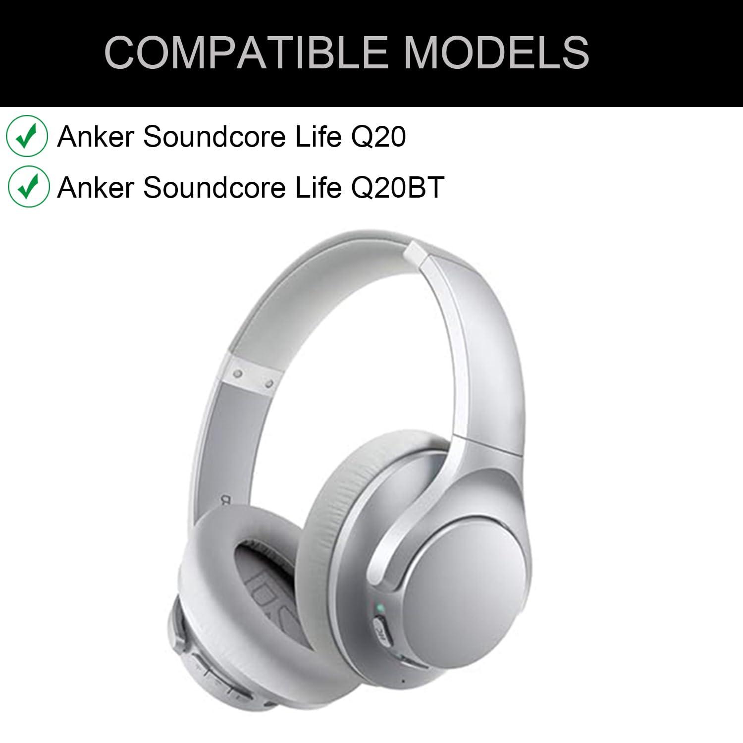 UOWGA Replacement Ear Pads Cushions for Anker Soundcore Life Q20 Headphones,Soundcore Life Q20 Earpads with Comfortable Memory Foam & Protein LeatherGrey