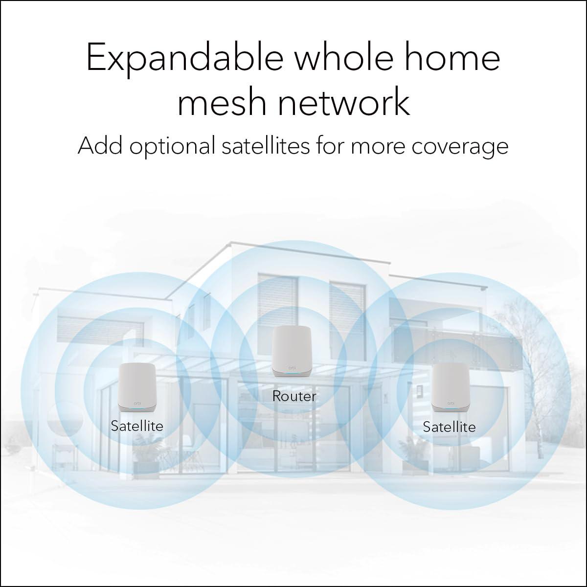 NETGEAR NETGEAR Orbi Whole Home Tri-Band WiFi 6 Mesh Network System (RBK663) Router with 2 Satellite Extenders, Security Features, Coverage up to 6,600 sq. ft., 75 Devices - AX3800 (Up to 3.8Gbps)
