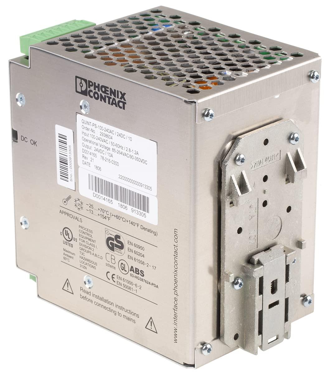PHOENIX CONTACT Phoenix Contact QUINT-PS-100-240AC/24DC/10 DIN Rail Power Supply 24Vdc 10A 240W, 1-Phase