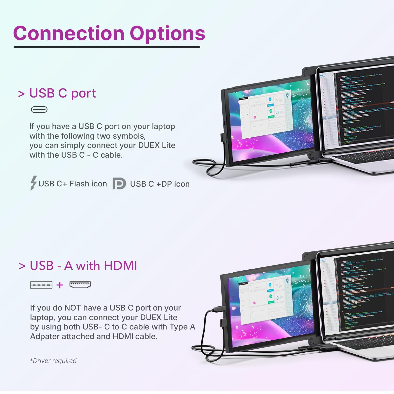 Duex New Mobile Pixels Duex Lite Portable Monitor for Laptops(2025 Upgraded), 12.5" Full HD IPS Laptop Screen Extender, USB C/HDMI Powered Plug and Play, Windows/Mac/Android/Switch Compatible (Misty Lilac)