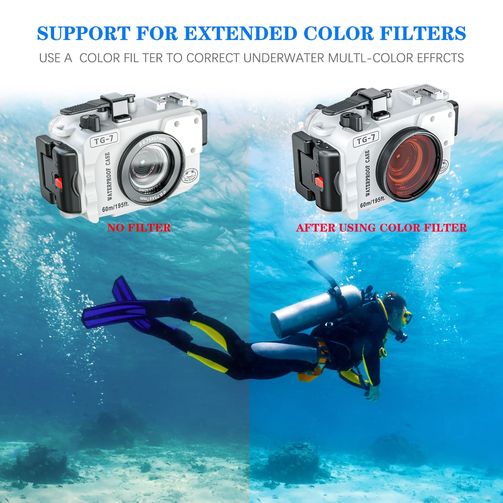 Sea frogs Sea frogs Waterproof housing Case Underwater Diving 195FT/60M Works for OM System TG-7 Cameras (Housing + Red Filter) (HZB-TG7-WHITE)