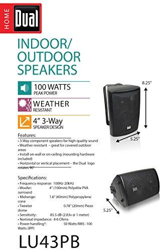 Dual Electronics Dual Electronics LU43PB 3-Way High Performance Outdoor Indoor Speakers with Powerful Bass & Dual Electronics DBTMA100 Micro Wireless Bluetooth 2 Channel Stereo Class-D Amplifier