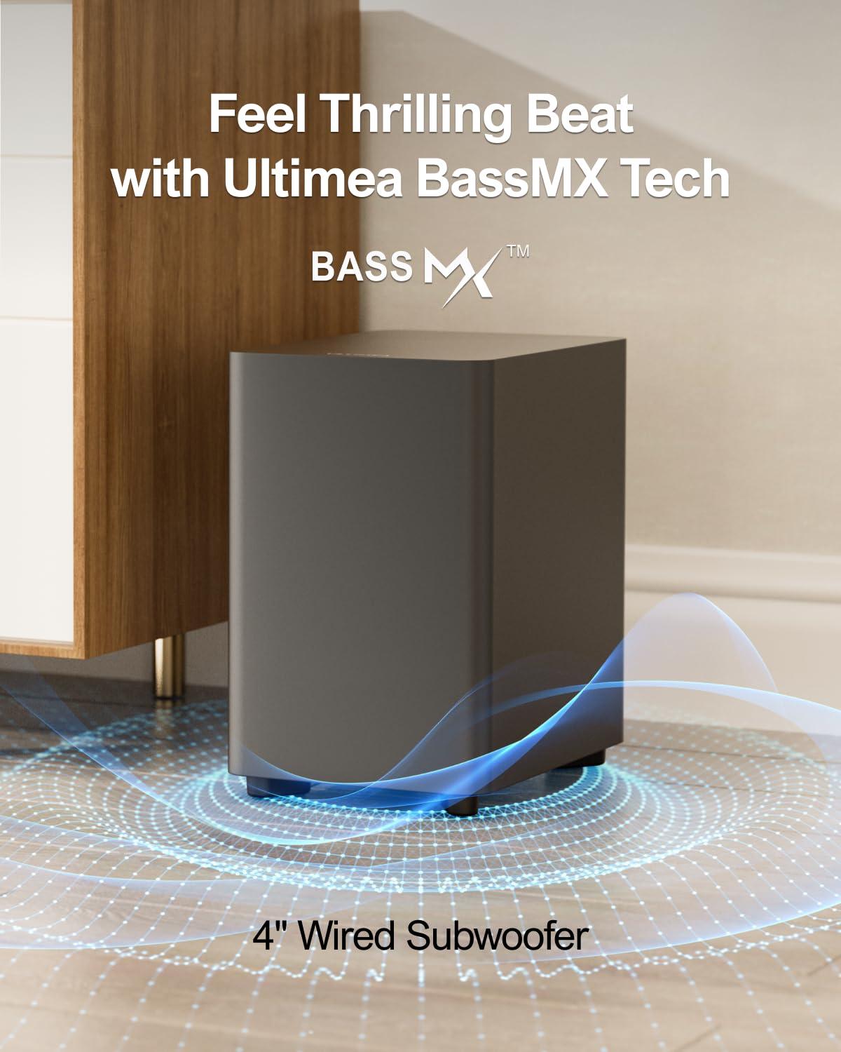 ULTIMEA ULTIMEA 7.1ch Virtual Surround Sound Bar, Sound Bar for Smart TV with 4 Surround Speakers, Peak Power 330W, Surround Sound System for TV, App Control, TV Soundbar with Subwoofer, Opt/AUX/BT, Aura A40