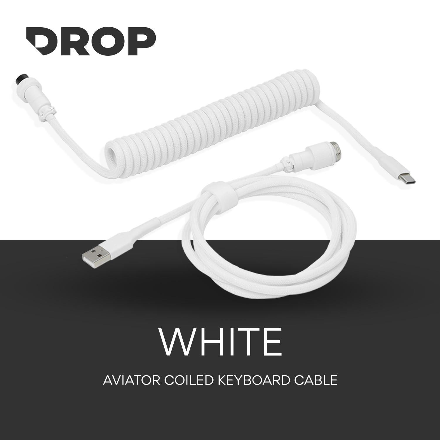 DROP DROP Black and White Coiled Keyboard Cable - Aviator Connector - White