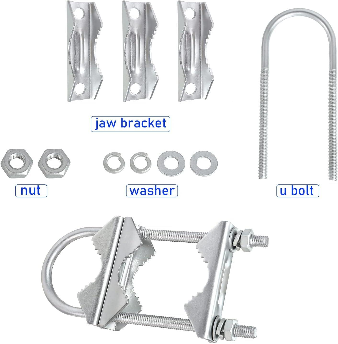 MOOKEERF MOOKEERF Double Antenna Mast Clamp - 6 PCS Antenna Pole Mount Bracket V Jaw Block with U Bolts,Heavy Duty Mast to Mast Mount Bracket Kit for Outside Home Antenna