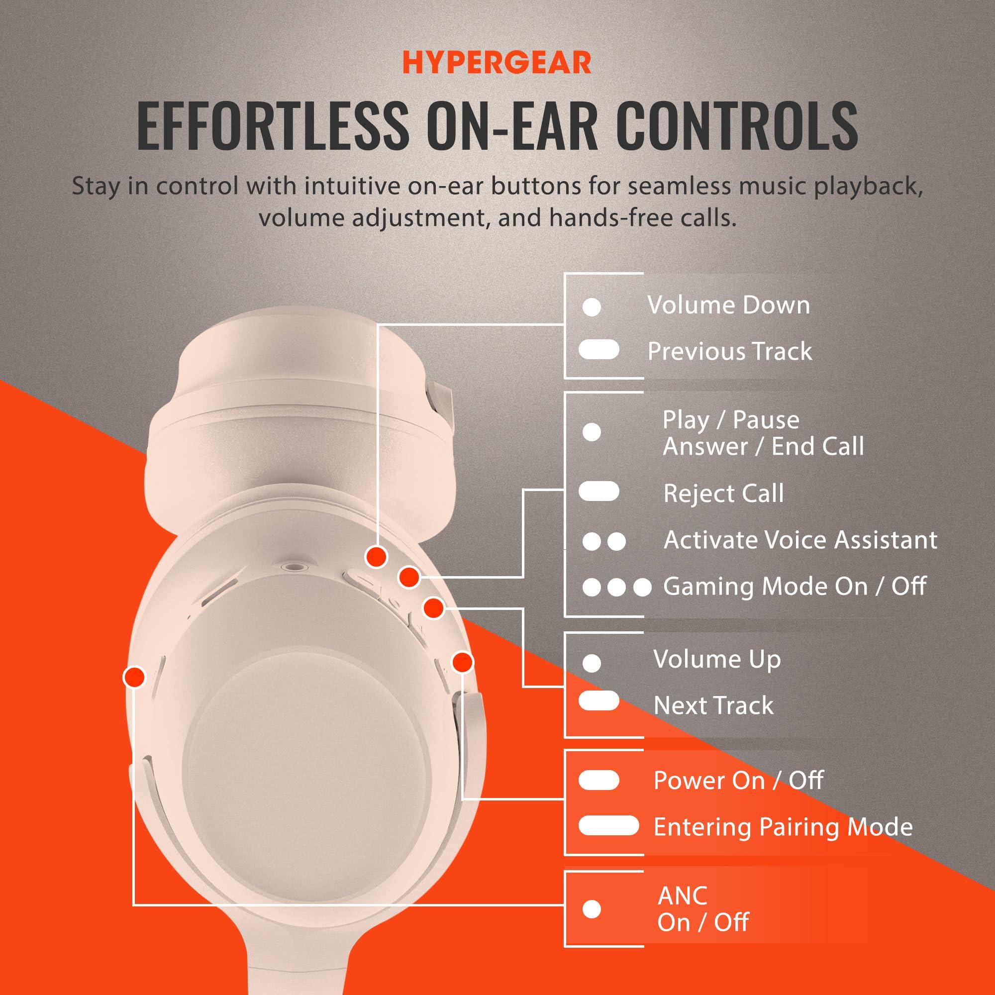 HyperGear HyperGear Headphones Wireless - Bone Active Noise Cancelling Headphones Over Ear Bluetooth HD Audio Deep Bass Dual Noise Canceling Mics ANC Gym Headphone Wireless Over Ear Sound Cancelling Foldable