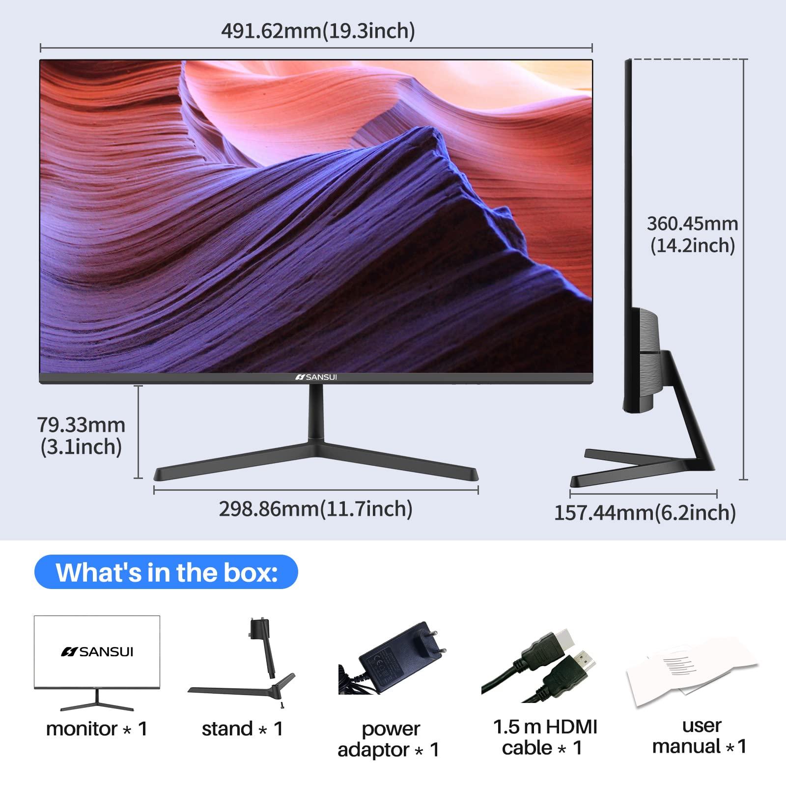 SANSUI SANSUI Monitor 22 Inch IPS 75Hz FHD 1080P HDMI VGA Ports Computer Monitor Ultra-Thin Tilt Adjustable VESA Mount Compatible with Eye Comfort 178 Wide Viewing Angle for Game and Office