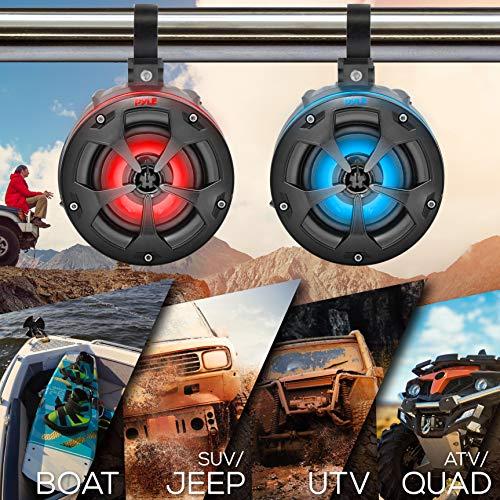 Pyle Pyle 2-Way Waterproof Off Road Speakers - 4" 800W Active Passive Marine Grade Wakeboard Tower RGB Speakers System w/Bluetooth Controller, Full Range Stereo Speaker for ATV/UTV Jeep Boat PLUTV48KBTR