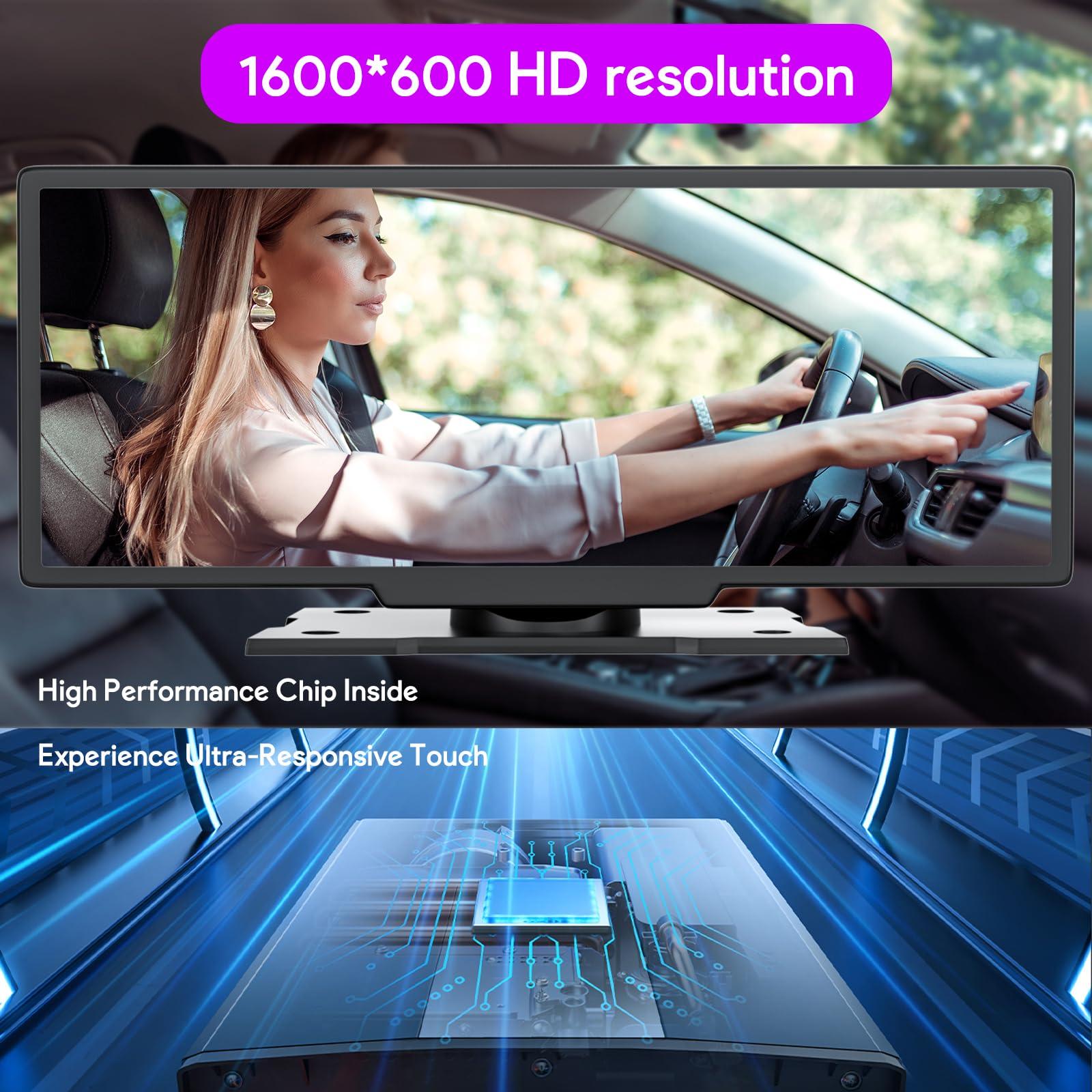 NUOTIAN Wireless Apple Carplay Screen for Car with Backup Camera Compatible with Apple Car Play & Android Auto, GPS Navigation, and Mirror Link, Fits All Vehicles (10.26\")