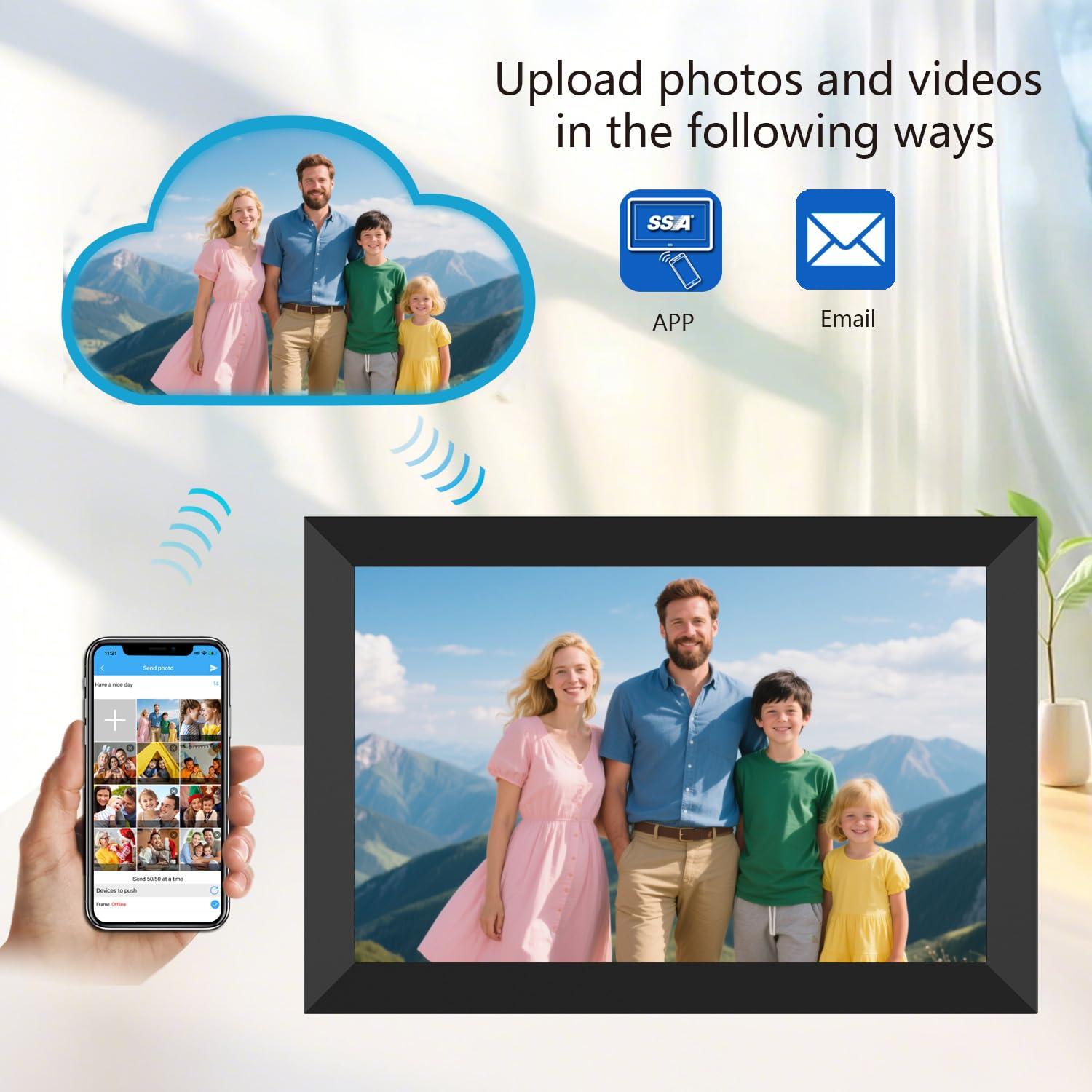 SSA SSAWiFiFrame WiFi Digital Picture Frame,Share Photo via App or Email from Anywhere 10.1 IPS Touchscreen,Auto-Rotate Support Music/Calendar/Weather/Clock, No Limited Cloudly Free App