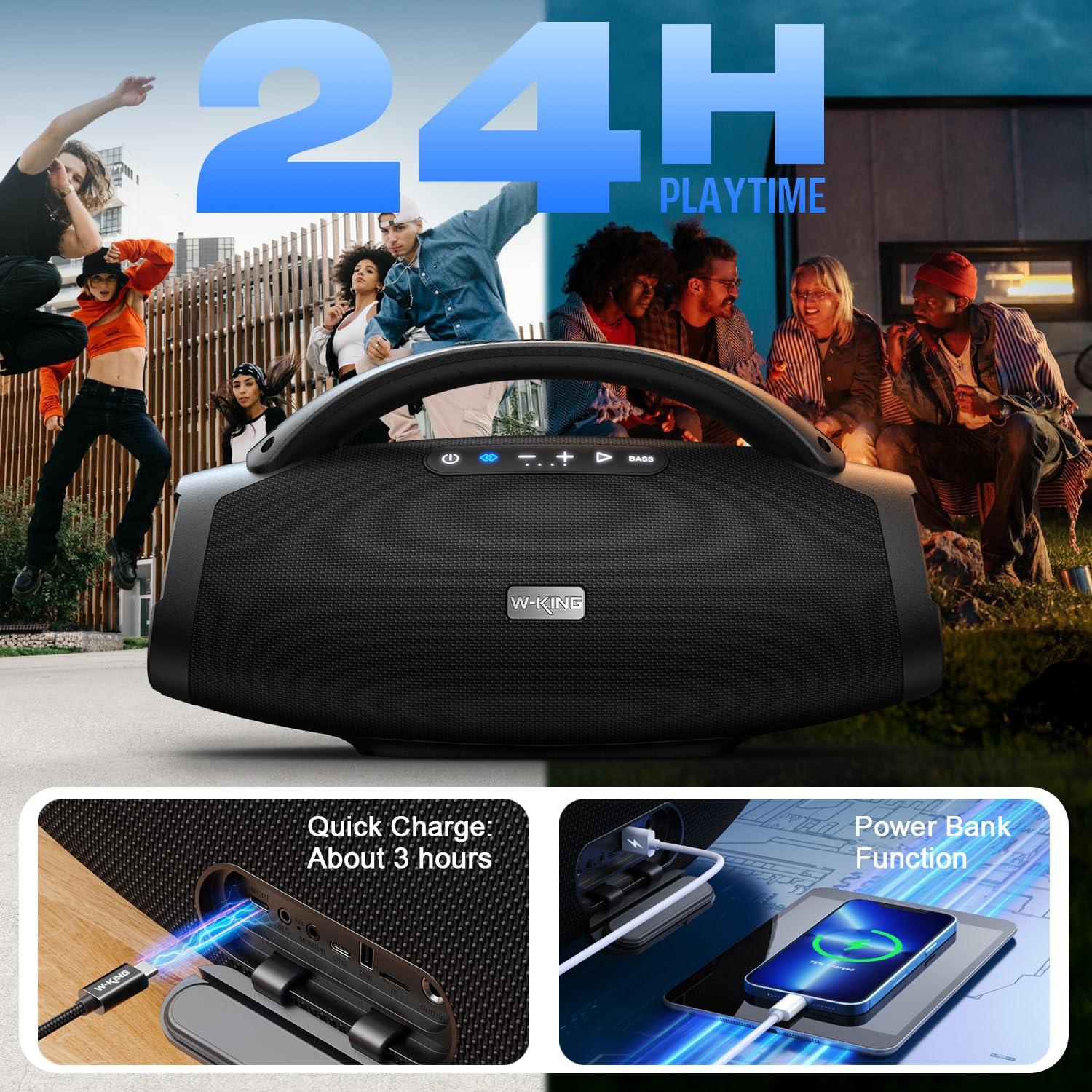 W-KING W-KING 300W Peak Large Bluetooth Speaker Loud, Massive Bass Boombox, IPX7 Waterproof Party Portable Speaker with Subwoofer 7.5\"/EQ APP/5-Drives/BT 5.4/Fast Charge/MIC-GTR in, Outdoor Wireless Speakers