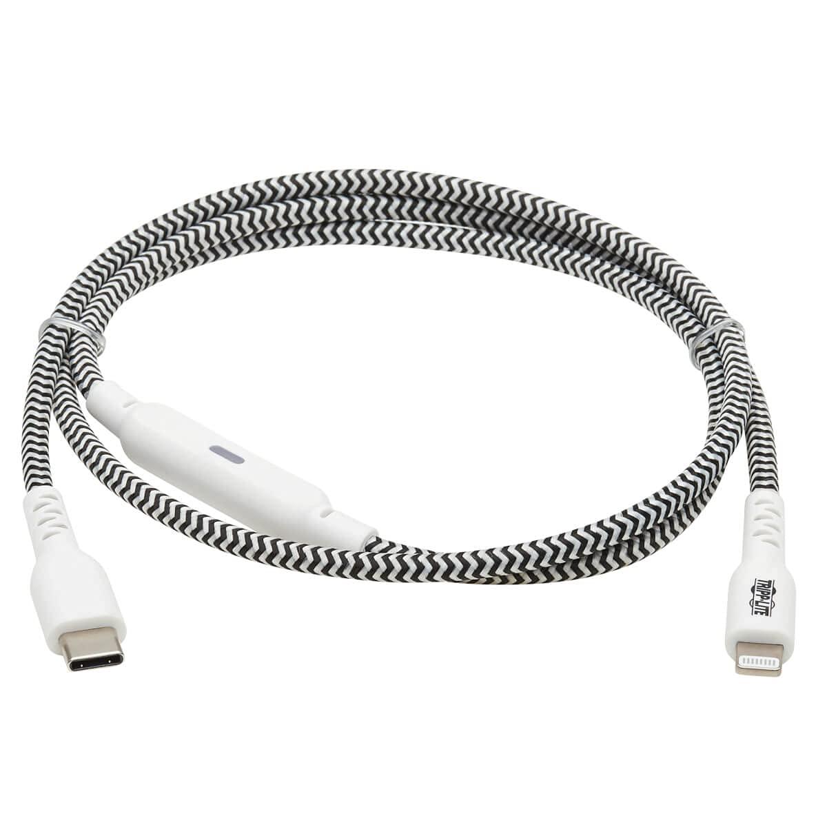 Tripp Lite Eaton Tripp Lite USB C to Lightning Sync/Charge Cable Heavy Duty Status LED 3ft (M102-003-HD-SL)