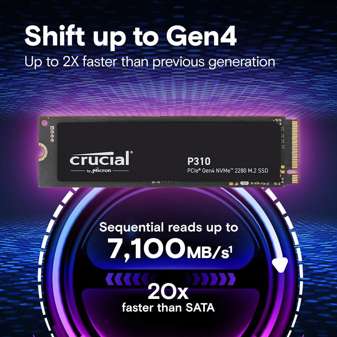 Crucial Crucial P310 500GB 2280 PCIe Gen4 3D NAND NVMe M.2 SSD Up to 6,600MB/s Shift up to Gen4, with Acronis Offer, Internal Solid State Drive (PC) CT500P310SSD801