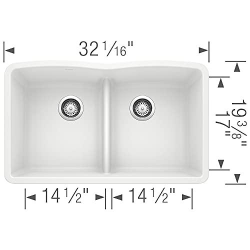 BLANCO BLANCO, White 442074 DIAMOND SILGRANIT 50/50 Double Bowl Undermount Kitchen Sink with Low Divide