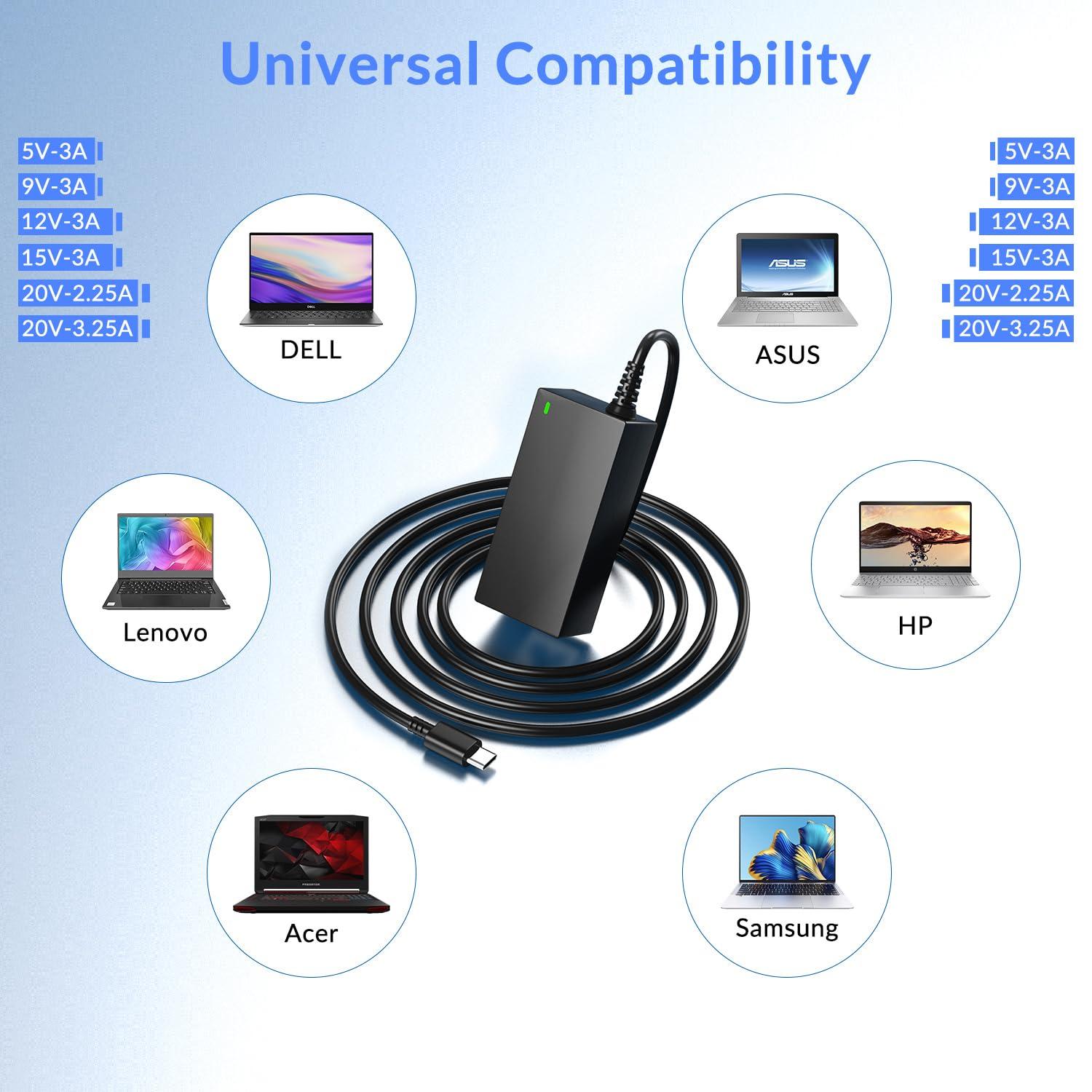 Outtag 65W 45W Universal USB C Laptop Charger Replacement for Acer Asus HP Lenovo Dell Samsung Chromebook Huawei, PD Power Type C Laptop Charger