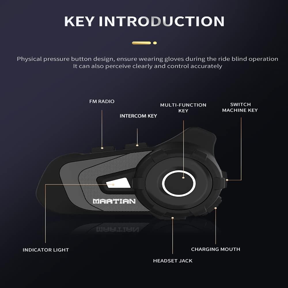Martian Martian Motocycle Helmet Bluetooth Headset Wireless IP67 Waterproof Moto Biking & Skiiing/BT-S2 /1000M Intercom/2 in 1 Microphone/2 Riders Intercom/