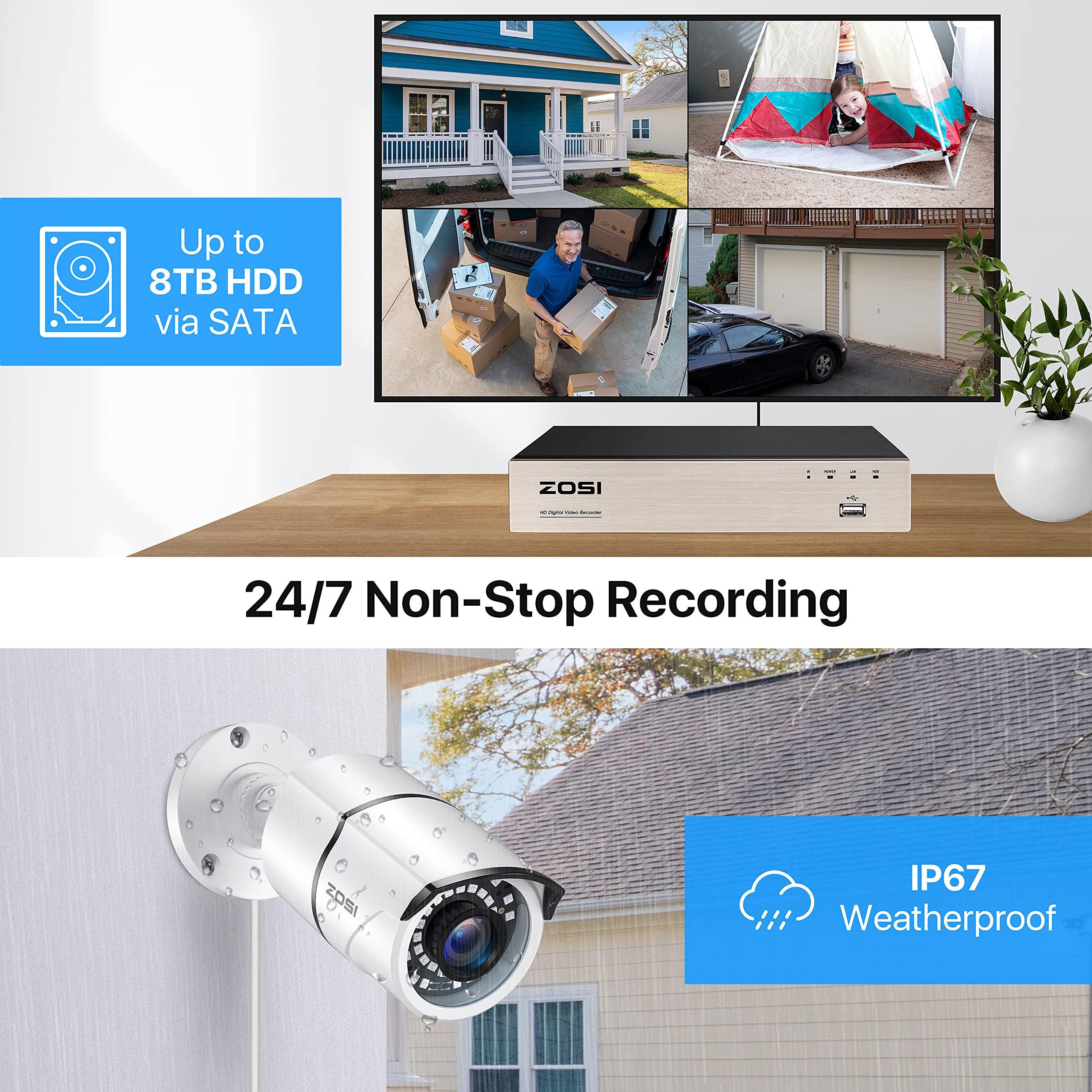 ZOSI ZOSI 8CH 3K Lite Home Security Camera System Outdoor,AI Human/Vehicle Detection,Night Vision,4pcs 1080P Weatherproof CCTV Cameras,H.265+ 8 Channel Wired DVR with 1TB HDD for 24/7 Recording