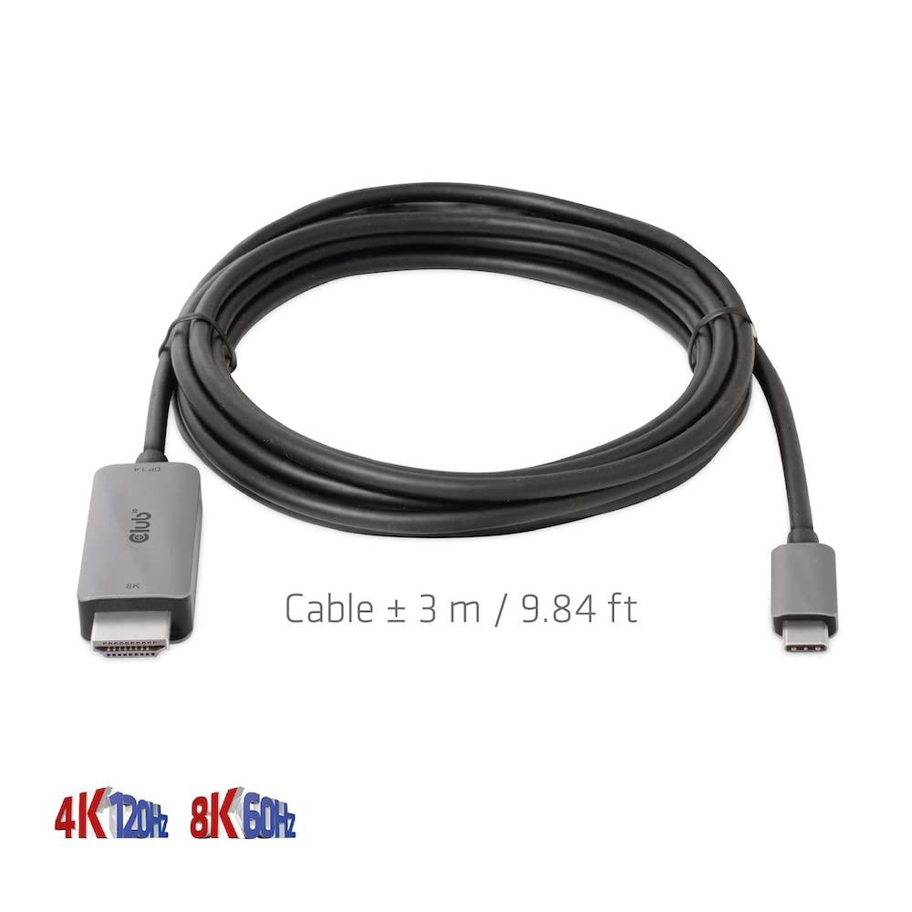Club 3D Club 3D USB Gen2 Type-C to HDMI 4K120Hz/8K60Hz HDR10, DSC1.2 Active Cable M/M 3 m