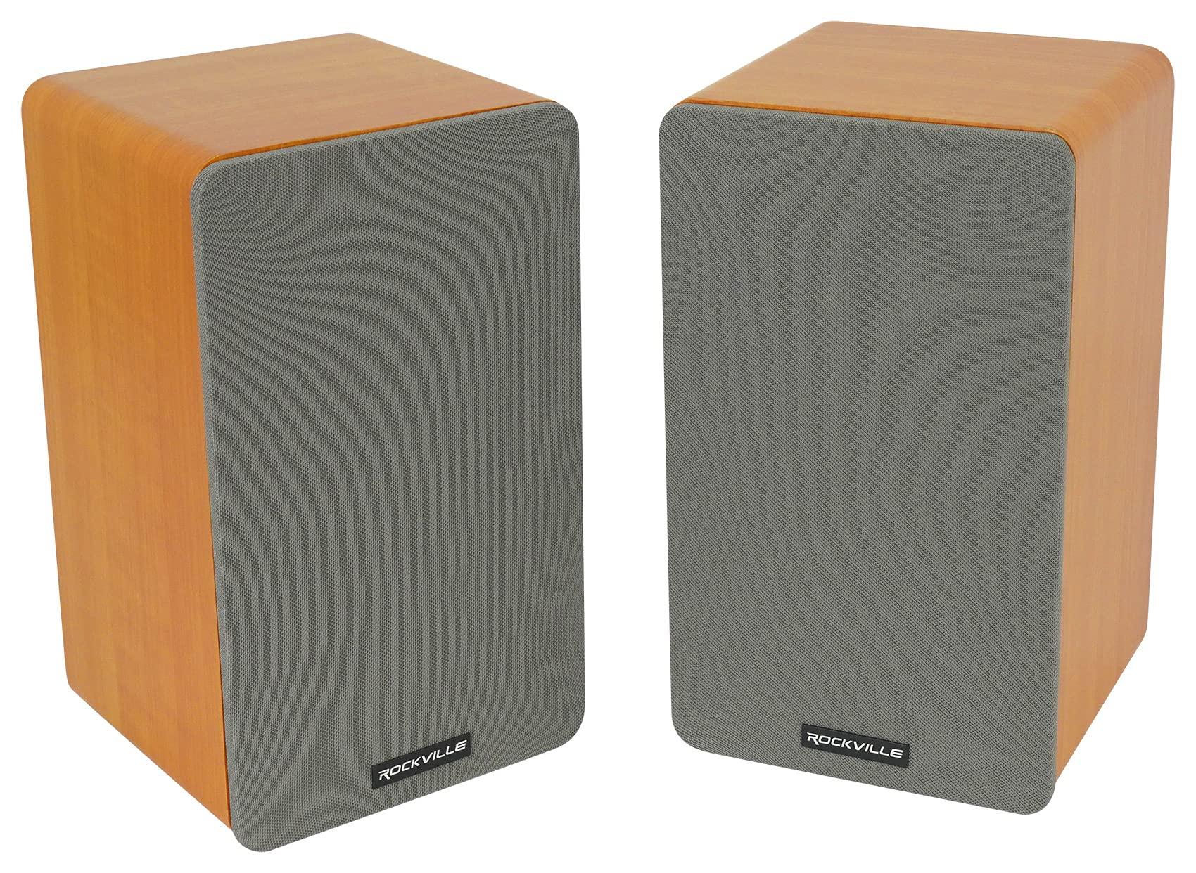 Rockville (2) Rockville RockShelf 58C Wood 5.25" Home Bookshelf Speakers+8" Wood Stands