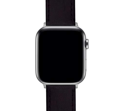 BARTON WATCH BANDS BARTON WATCH BANDS - Black Leather & Stitching Top Grain Leather Watch Bands Compatible with Apple Watch Models - 1, 2, 3, 4, 5, 6, 7, 8, 9, 10, SE, Ultra & Ultra 2 - (42mm/44mm/45mm/49mm)