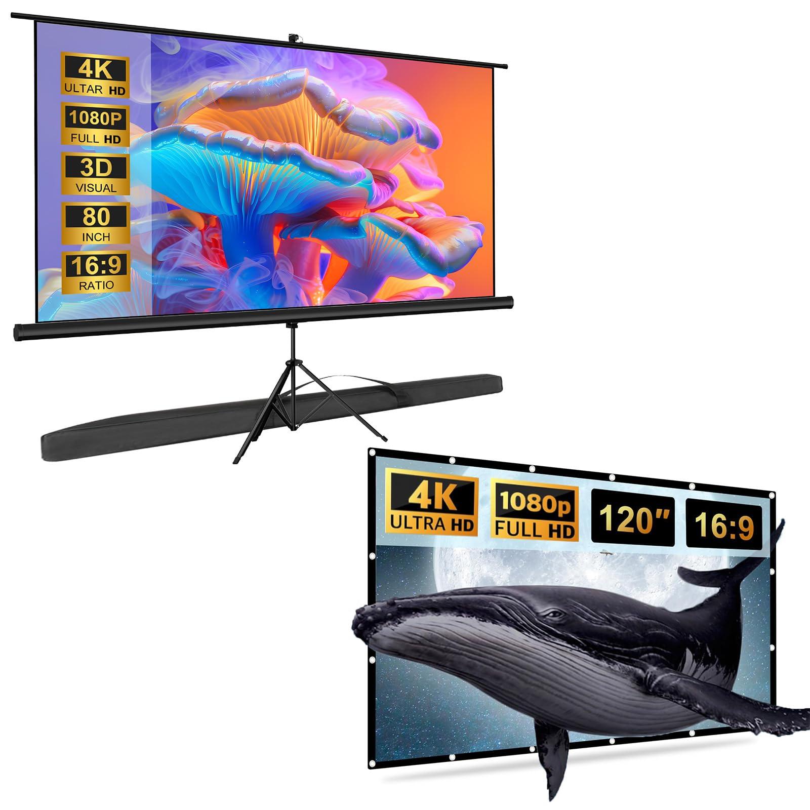 SCREENMAX 80 INCH Stand Screen and 120 INCH Foldable Screen Combo