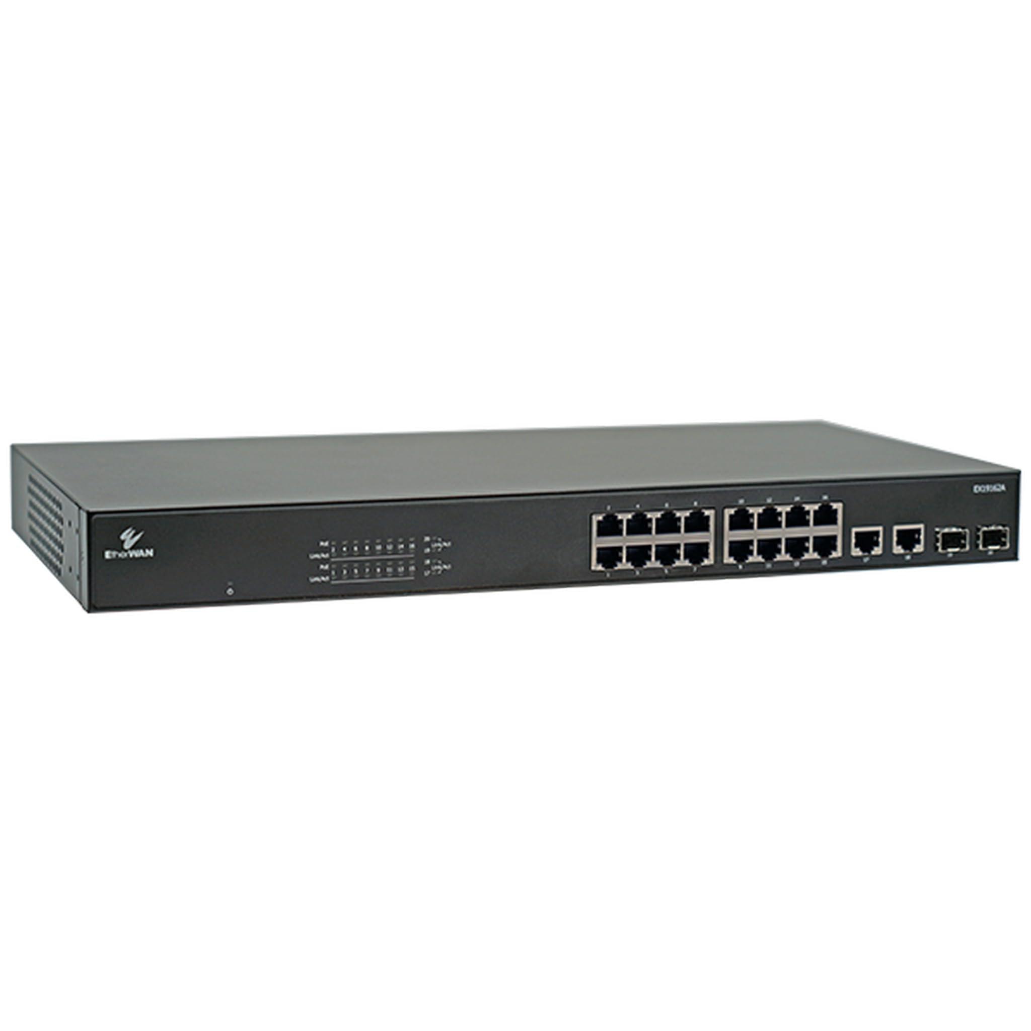 EtherWAN EtherWAN EX19162A Unmanaged 16-Port Gigabit PoE Ethernet Switch with 2-Port SFP and 2-Port RJ45