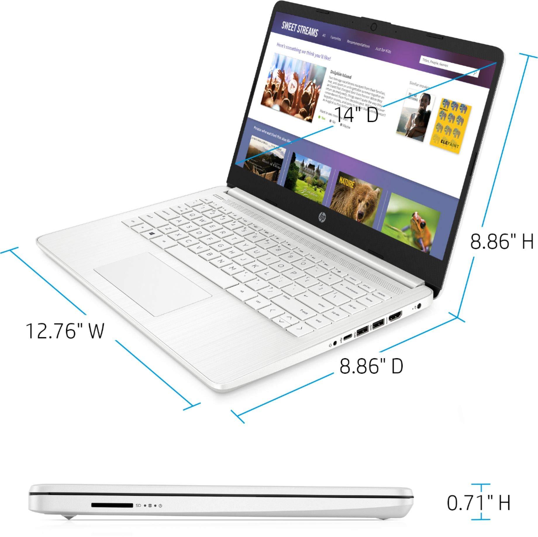 HP HP 14\" Thin Light Laptop, Intel 2-Core N4020, 16GB RAM, 192GB Storage(64GB eMMC+128GB Micro SD), 1Yr Office, Win 11 Bundle with GaPi Mousepad (White)