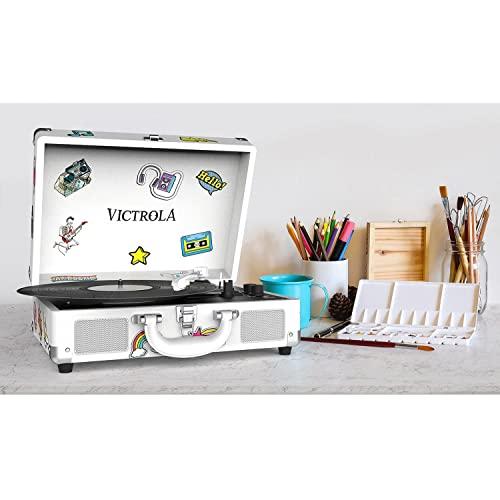 Victrola Victrola VSC-400SB-CNV Bluetooth Suitcase Turntable Canvas - Stickers (White)