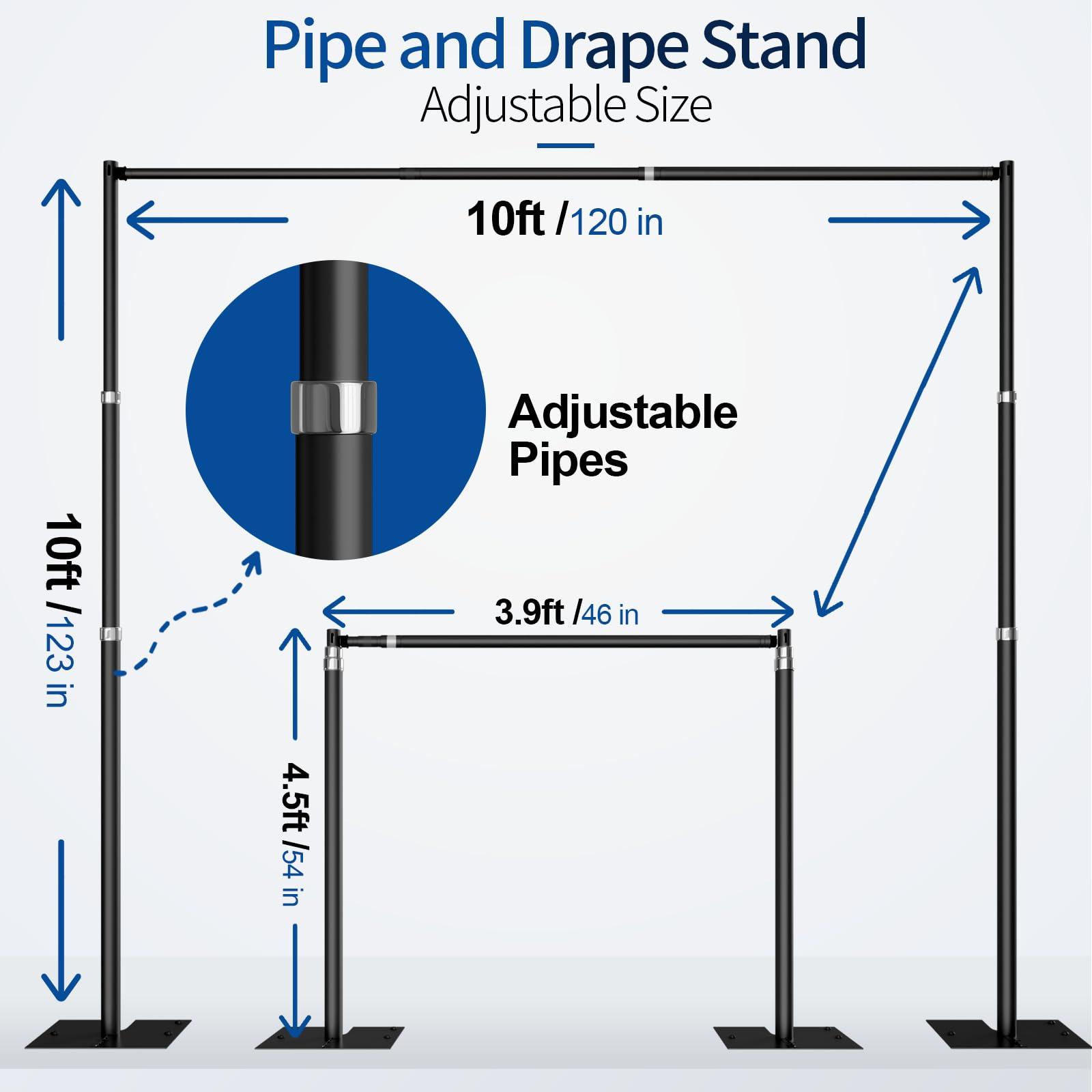 Qoolfoto Qoolfoto Pipe and Drape Backdrop Stand, 10x10ft Heavy Duty Adjustable Background Frame with Metal Base, Back Drop Holder for Parties Photography Wedding Photoshoot Decoration - Black