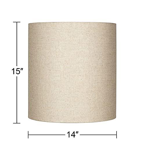 Springcrest 14\" Top x 14\" Bottom x 15\" High x Lamp Shade Replacement Medium Tall Oatmeal Beige Drum Round Rustic Farmhouse Western Linen Fabric Spider Harp Finial - Springcrest