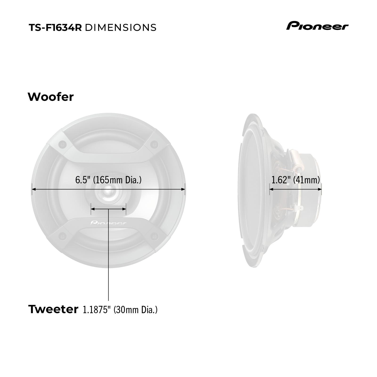 PIONEER Pioneer TS-F1634R 2-Way Coaxial Car Audio Speakers Full Range 6.5\" Round Speakers 200W Max Enhanced Bass Response Easy Installation Black Car Speakers