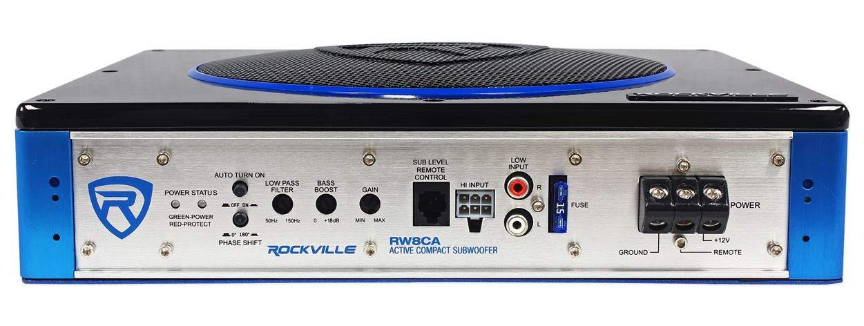 Rockville Rockville RW8CA 8" 600 Watt Under-Seat Slim Amplified Car Subwoofer +Wire Kit