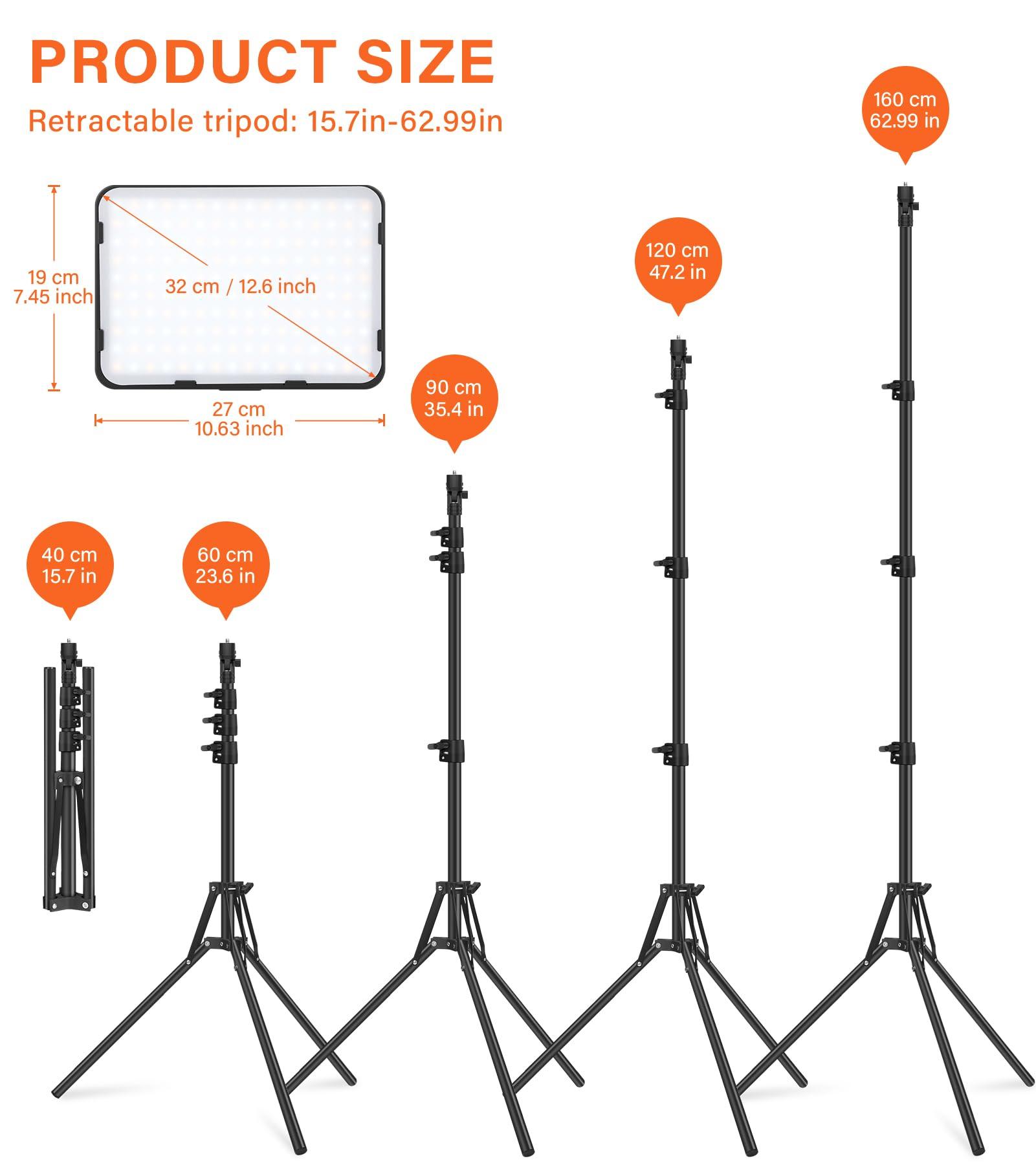 Unicucp 2 Pack LED Video Photography Lighting Kit with 62.99'' Tripod Stand, Unicucp 2500-8500K Dimmable Studio Streaming Light for Video Recording Filming, Live Game YouTube, Portrait Shooting, USB Charger