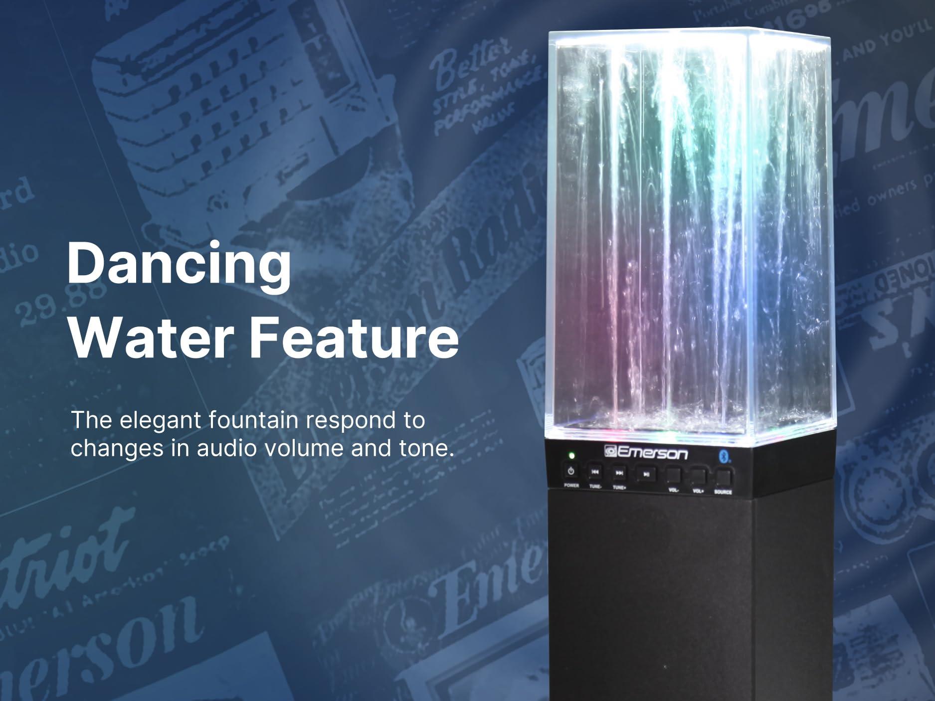 Emerson Emerson EHS-2001 Dancing Water Light Tower Speaker System with Bluetooth and FM Radio, Floor-Standing Wireless Speaker with LED Water Fountain Light Show, Crystal Clear Sound, Bluetooth Streaming