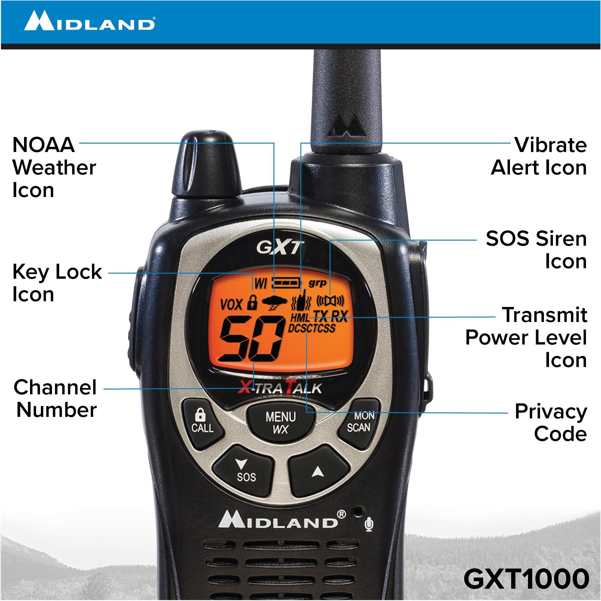 Midland Midland GXT1000VP4 50 Channel GMRS Two-Way Radio - Up to 36 Mile Range Walkie Talkie - Black/Silver (Pack of 6)