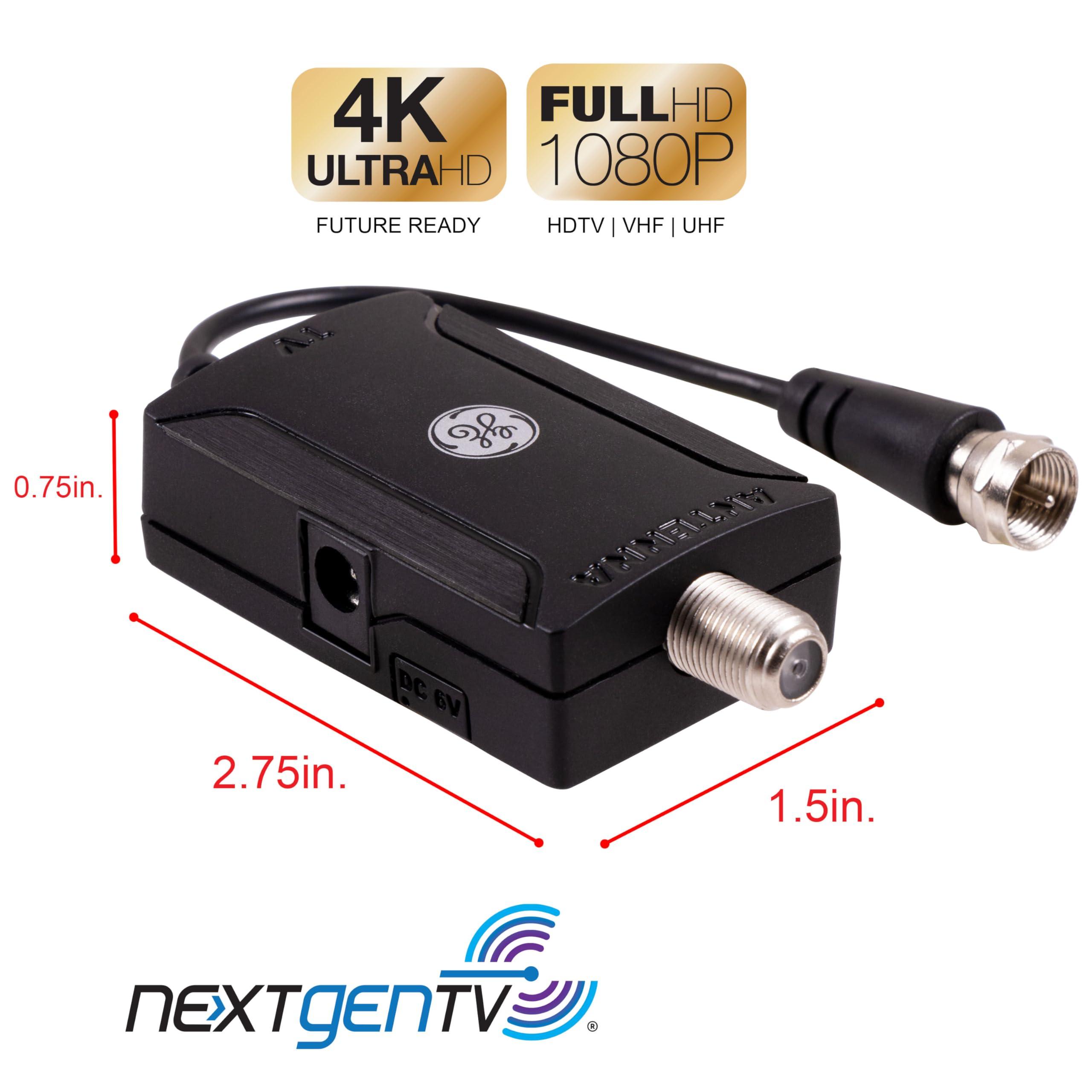 General Electric GE Indoor HD Digital TV Antenna Amplifier, Low Noise Antenna Signal Booster, Clears Up Pixelated Low-Strength Channels, Supports HD Smart TV VHF UHF, AC Adapter, Black, 42178