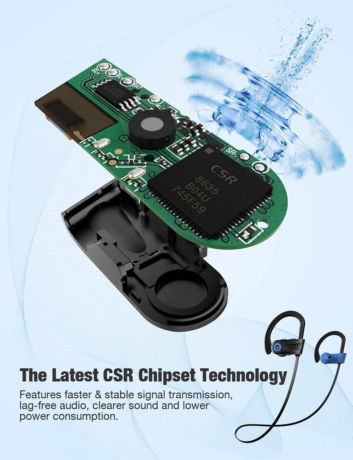 Otium Bluetooth Headphones, Otium Wireless Sports Earbuds, Waterproof IPX7 w/Mic, HD Stereo in-Ear Earphones, Case, Fast Pairing, Gym Running Workout, 10 Hrs Battery Noise Cancelling Headsets