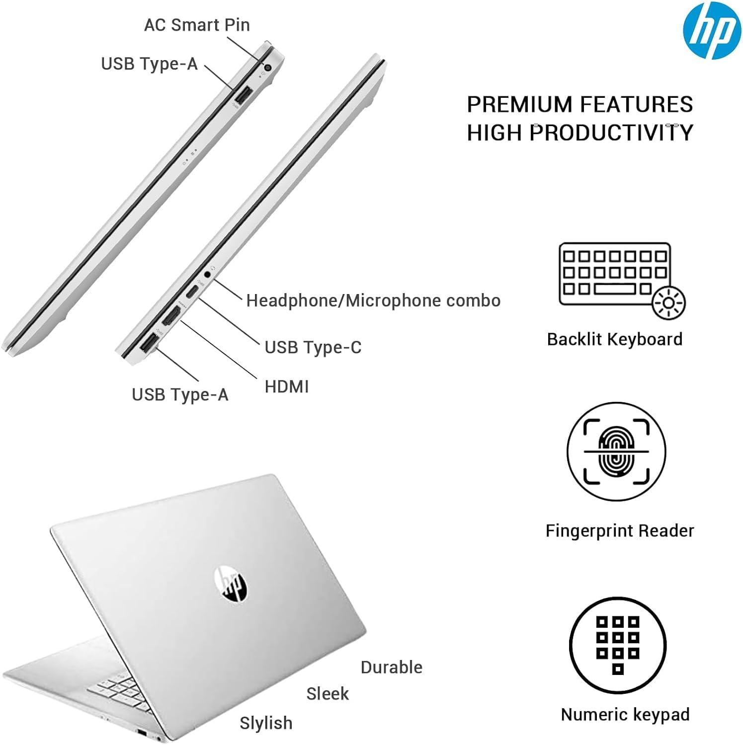 HP HP 17 Touchscreen Laptop Computer, 17.3" HD+ Touch Screen Business PC, Intel Core i7, 64GB RAM 2TB SSD, Windows 11 Pro, Lifetime Office, 10 key Numeric Backlit Keyboard, Fingerprint Reader