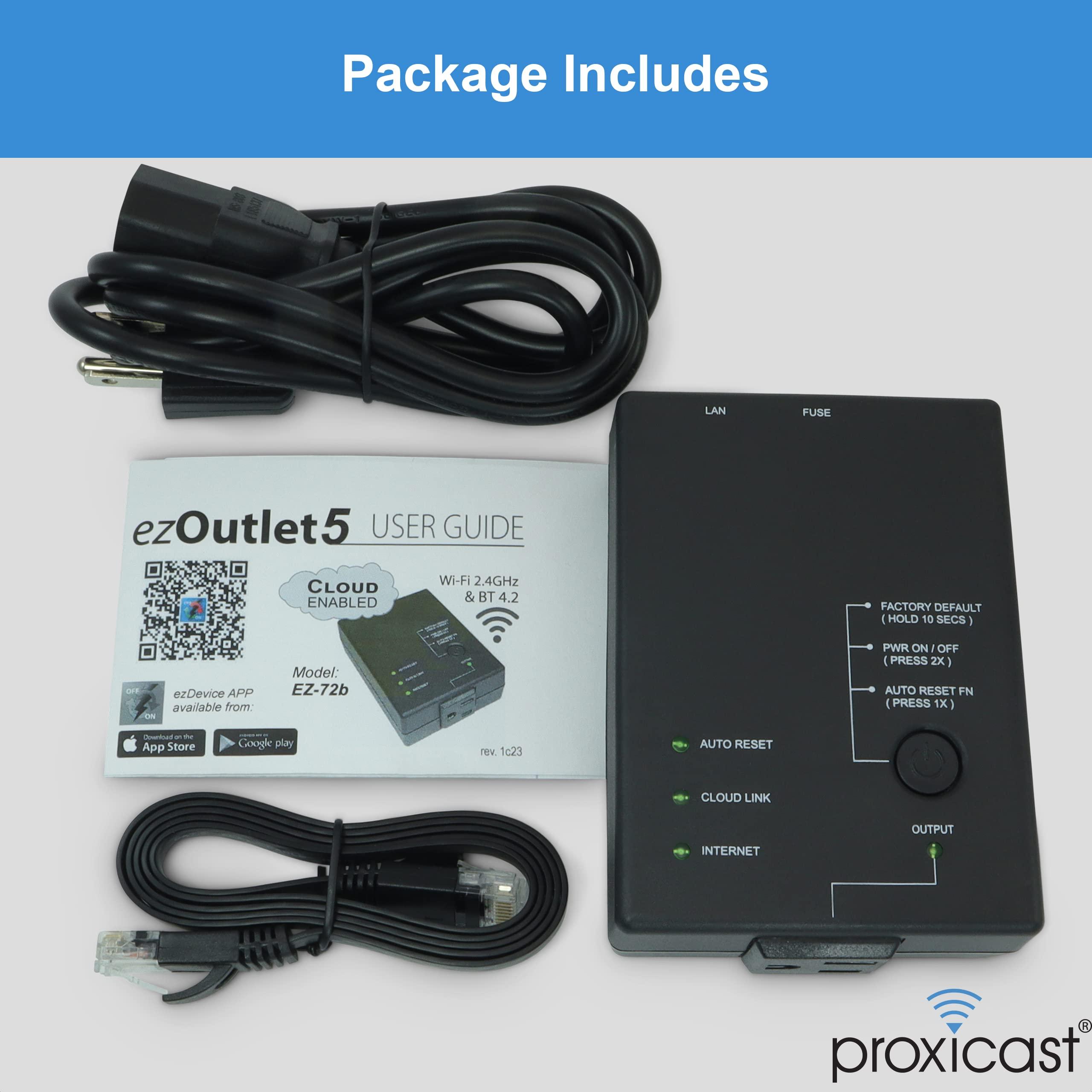 Proxicast ezOutlet5 - Internet Enabled IP & Wi-Fi Remote Power Switch with Automatic Reboot - iOS | Android | Cloud | Web Controllable - Single AC Power Outlet - Model EZ-72b