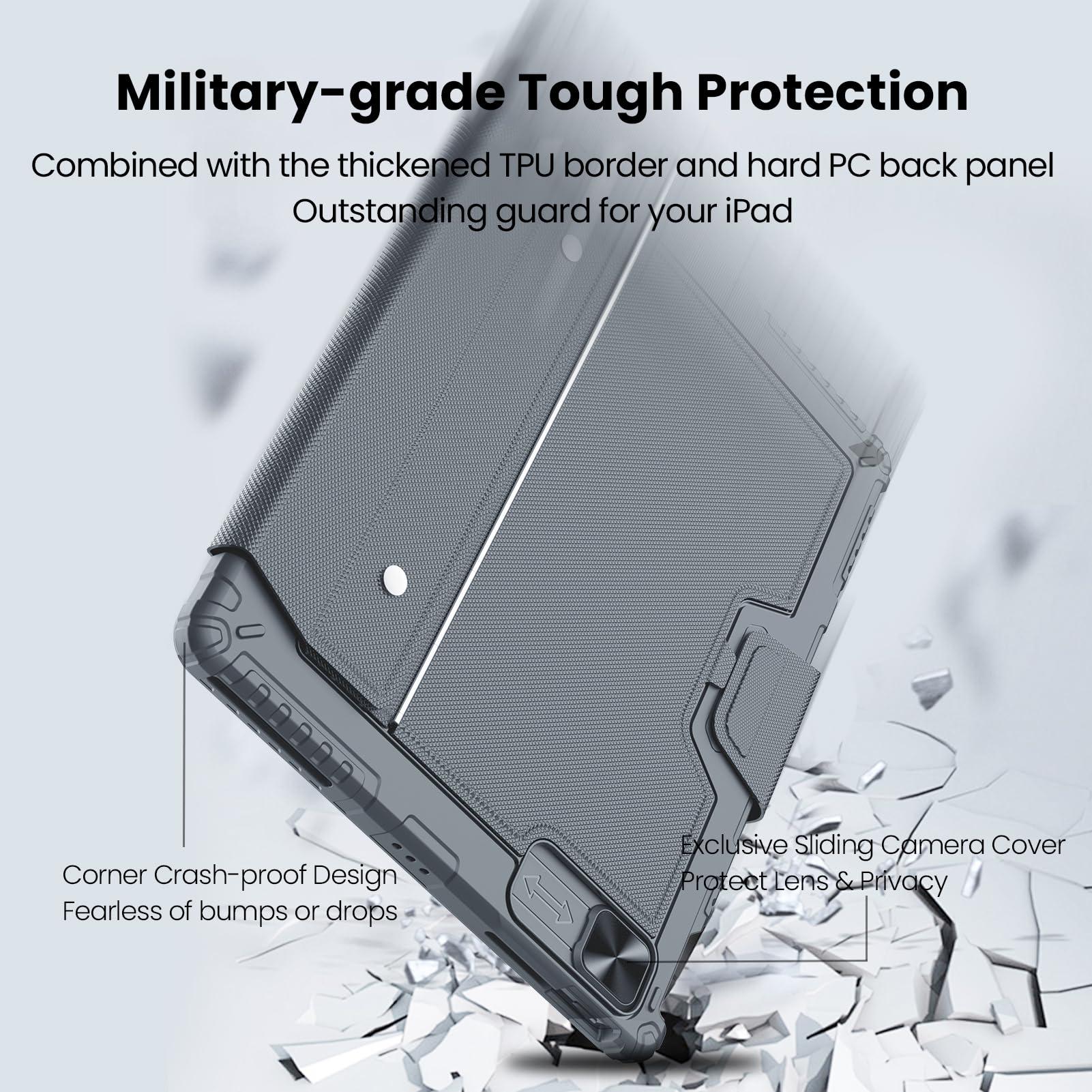 Nillkin Nillkin Keyboard Case for iPad Air 13-inch (M3 2025/M2 2024), iPad Pro 12.9-inch (6th/5th/4th/3rd Gen) Rugged Case with Detachable Keyboard, Magic Trackpad, 7-Color Backlit, Portrait/Landscape, Gray