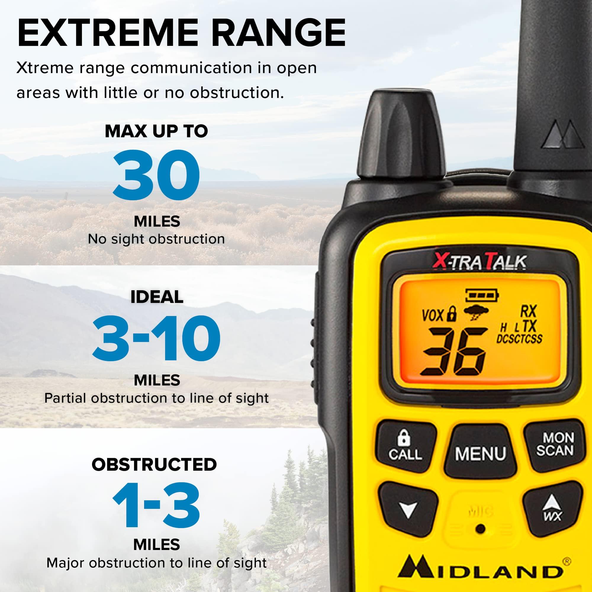 Midland Midland - LXT600VP3 Long Range Walkie Talkie - FRS Two-Way Small Business Radio Rechargeable Portable- UTV Accessories with NOAA Weather Scan + Alert, and 36 Channels (Yellow/Black, 2 Radios)