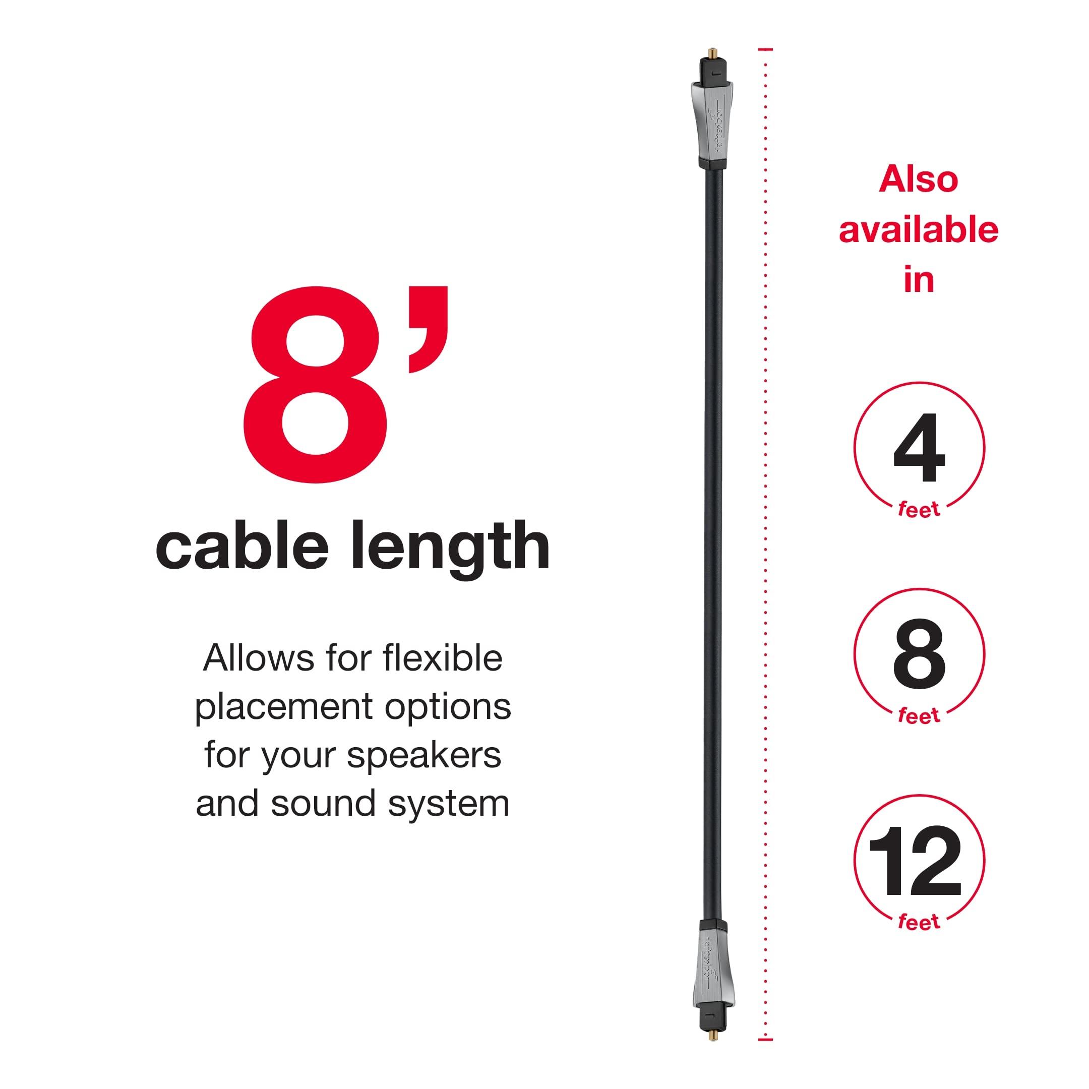 Rocketfish Rocketfish Toslink Optical Audio Cable - Fiber Optic Audio Cable for Home Theater & Sound System - Durable Cable Cord for Quality Audio - Black Optical Cable for TV & Soundbar - 8'
