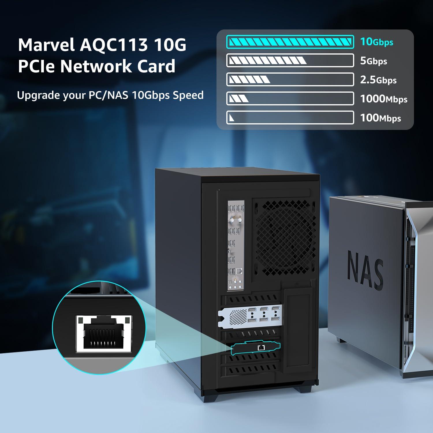 NICGIGA 10G Base-T PCI-e Network Card, Marvell AQC113 Controller, NICGIGA 10Gb Ethernet Adapter Support WOL, 10Gbe RJ45 Port NIC Card, Windows10/11/Windows Server/Linux