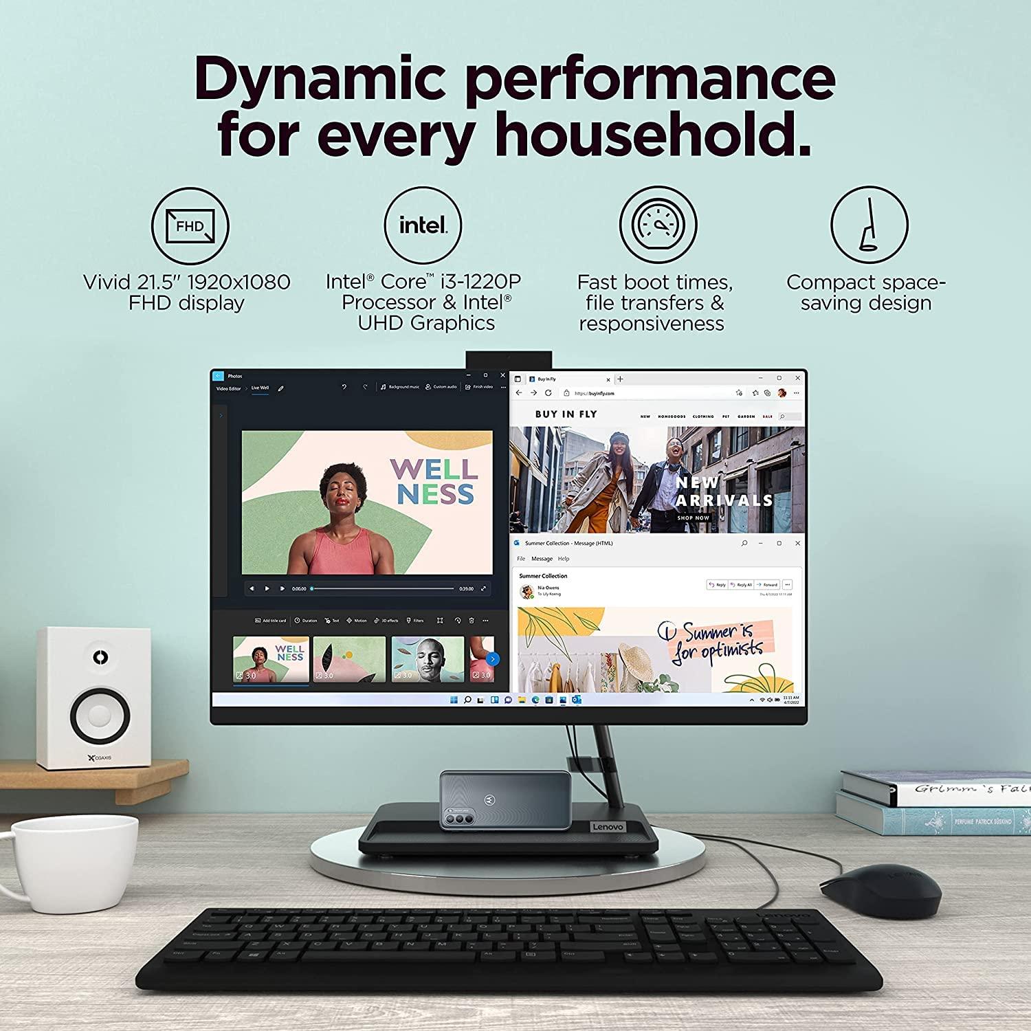Lenovo Lenovo AIO-F0G5006JUS All-in-One Desktop 2023 New ~ 21.5\" FHD IPS Touchscreen ~ Intel i3-1115G4 2-Core ~ Intel UHD Graphics ~ 24GB DDR4~1TB SSD ~ Wi-Fi ~ RJ45 LAN ~ Windows 10 Pro ~ WWC 32GB USB