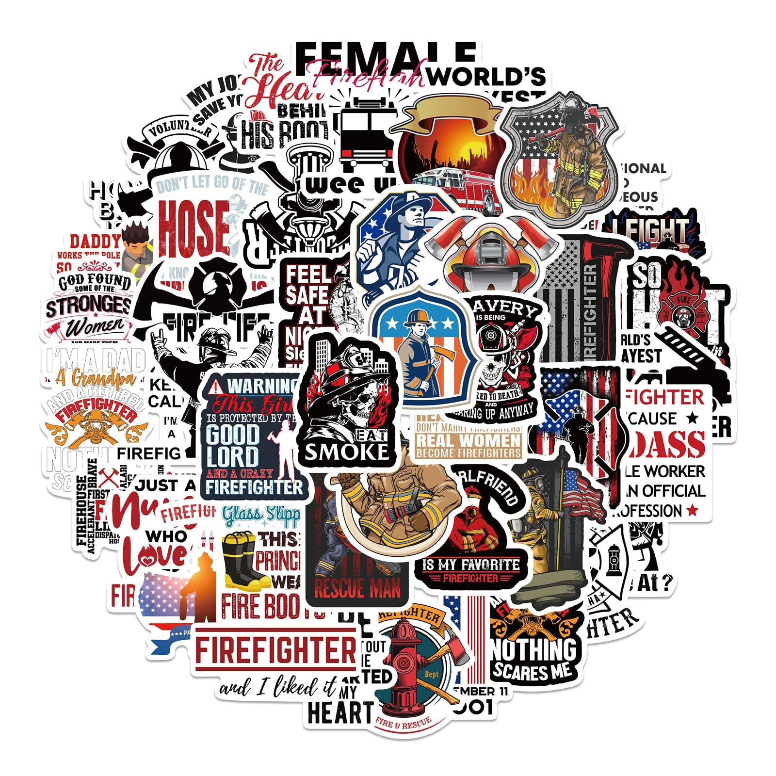 Jiiajnn 50 PCS Firefighter Stickers, Thin Red Line Stickers,Fire Department, Fire Truck, Fire Rescue Stickers for Laptop,Water Bottles,Helmet,Skateboard - Best Gifts for Firefighter,Adults,Kids,Teens