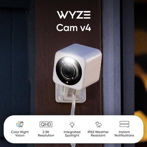 WYZE WYZE Cam v4, 2.5K QHD WiFi Indoor/Outdoor Smart Home Security Camera, Pet/Baby Monitor, Motion Activated Spotlight/Siren, Color Night Vision, 2-Way Audio, Works with Alexa & Google, Free Expert Help