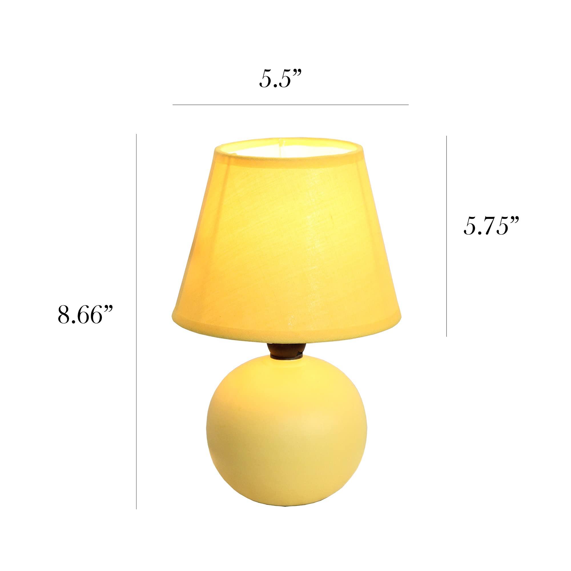 Simple Designs Simple Designs LT2008-YLW-2PK Mini Ceramic Globe Table Lamp 2 Pack Set with Matching Fabric Shade, Yellow, 5.51 x 5.51 x 8.66