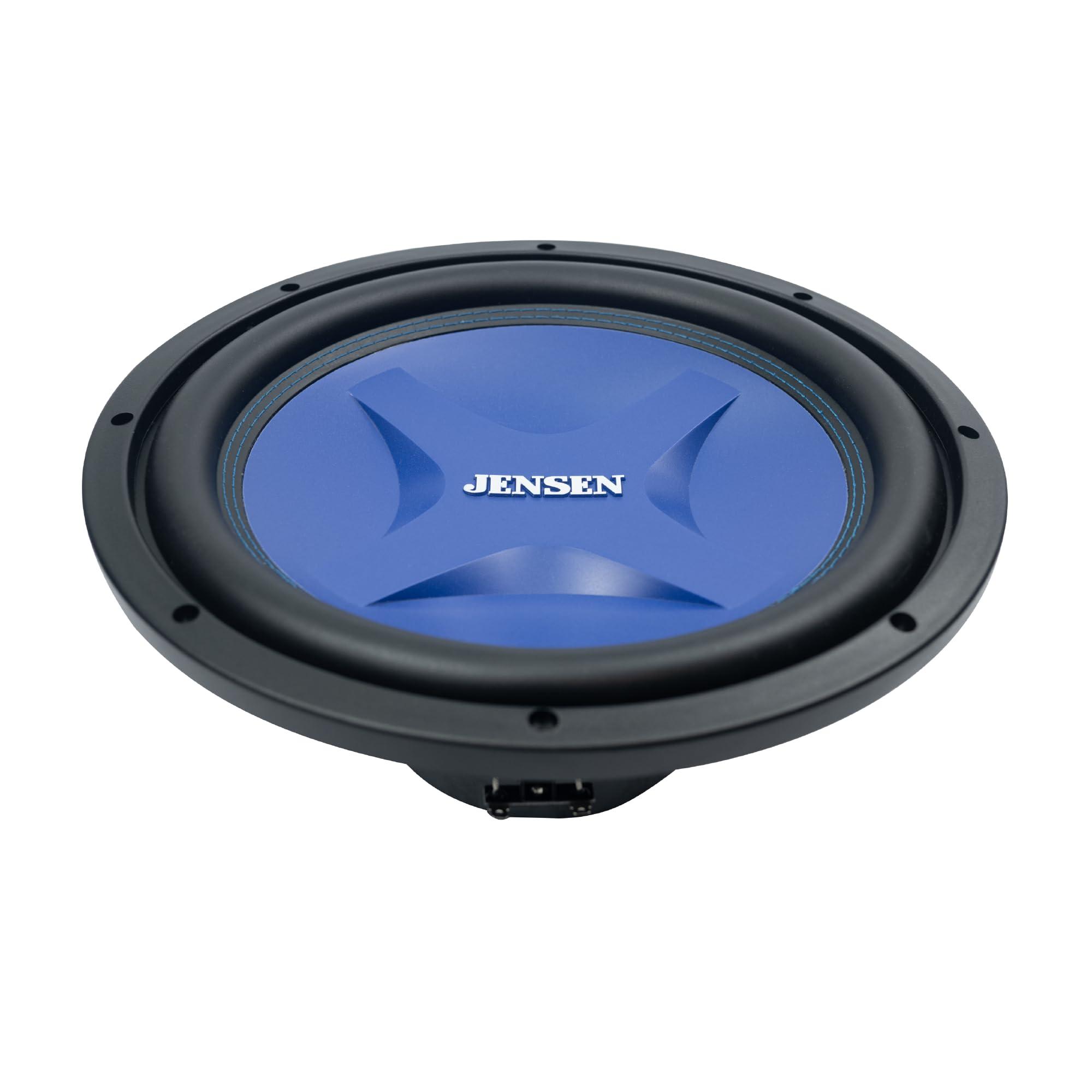 Jensen Jensen J4W12 12-Inch Subwoofer | 1200 Watts Peak Power | Blue Woofer Cone with Double Stitched Rubber Surround