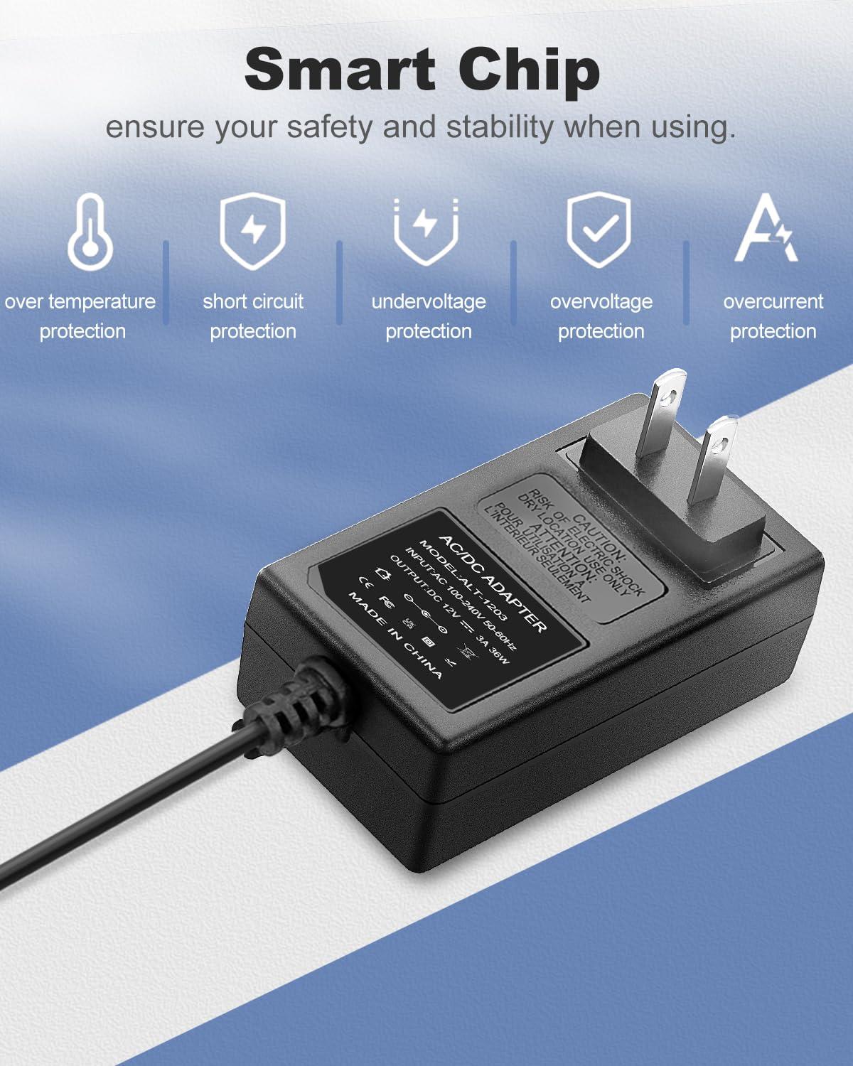 Arybroourd 12V 3A Power Supply, AC DC Adapter 100-240v 50-60hz to 12 V DC Power Adapter, DC 12V Power Cord with 5.5mm x 2.5mm Plug for LED Strip Lights 3D Printers Routers Arcade 1up Power Cord